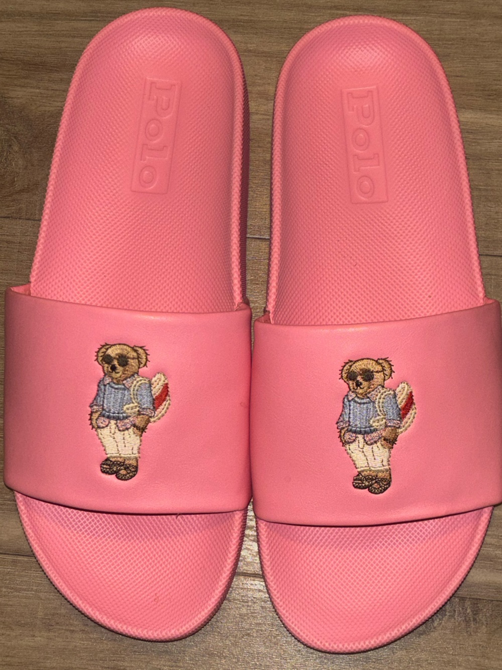 Polo Ralph Lauren Polo Bear Pink Slides Sandals Embroidered Teddy Bear Women’s 9
